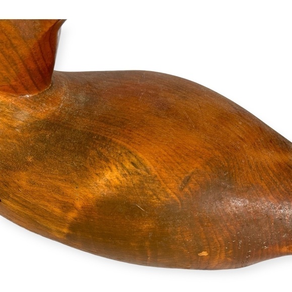 12.5” Wooden Carved Duck Decoy Brown Stripped Wood - Picture 8 of 11